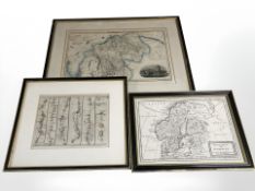 An 18th century engraved and hand coloured strip map of the road through Boroughbridge and Rippon