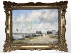 Phyllis Morgans RGI (1911-2001) : Breezy day, Southwold, oil on canvas, 29 cm x 39 cm.