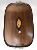 A Victorian mahogany and satinwood inlaid twin handled serving tray, width 57 cm.