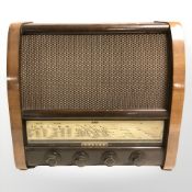 A GEC walnut cased valve radio, width 45 cm.