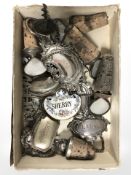 A small group of decanter labels, cork stoppers with mother of pearl labels, etc.