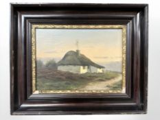 Danish School : A thatched cottage on a hillside, oil on canvas, 32 cm x 23 cm.