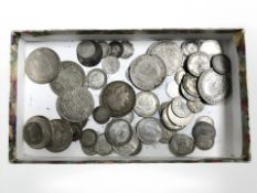 A group of Victorian and later coins, to include, silver three pence pieces, George V half crowns,