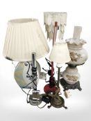 Six contemporary table lamps.