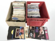 A collection of vinyl 45 singles including Ricky Nelson, Duran Duran, Eurythmics, The Beatmasters,