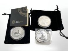 A South African Mint 2017 1oz fine silver krugerrand,