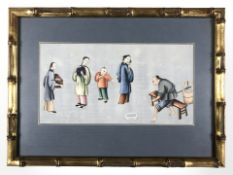 19th century Chinese School : An artisan cutting timber in a street with onlookers, bodycolour,