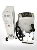 An oil filled radiator and a water pump