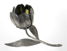 A silver plated table stand in the form of a lotus flower, height 15 cm.