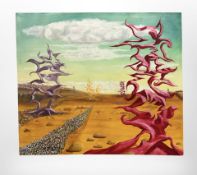 Derek Wilson (1955-2024) : Surrealist landscape, oil on canvas, 137 cm x 118 cm.