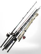 A group of fishing rods including Fladen Powerstick 12ft rod, Shakespeare Euroboat 1.