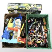 A quantity of die cast vehicles, other childrens toys, Magnext game in box.
