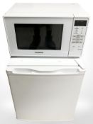 A mini fridge and a Panasonic microwave