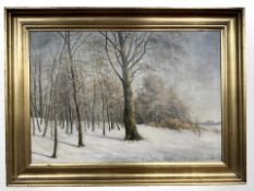 Danish School : Woodland on a hillside in snow, oil on canvas, 63 cm x 44 cm.