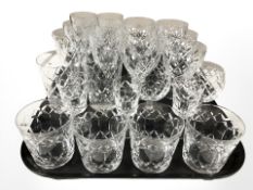 Assorted crystal wine glasses and tumblers.