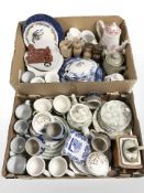 Assorted tea and dinner china, coffee grinders, salt and pepper mills, etc.