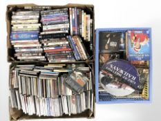 A large quantity of CDs and DVDs.