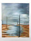 Derek Wilson (1955-2024) : Coastal low tide, oil on canvas, 80 cm x 100 cm.