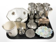 A set of six EPNS goblets, drinks coasters, Shelley melody pattern dish,