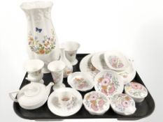 A group of Wedgwood Meadow Sweet porcelain, trinket boxes, dishes, Aynsley Cottage Garden vase, etc.