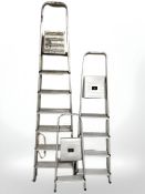 Three aluminium step ladders