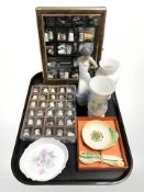 A collection of china thimbles, Aynsley porcelain dish and vases,