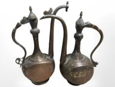 Two Persian copper plated teapots,