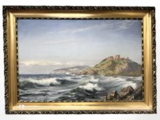 Danish School : High tide by a rocky headland, oil on canvas, 96 cm x 63 cm.