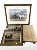 An equestrian print, oil on board,