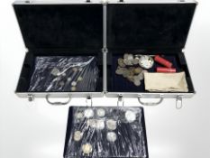 Three aluminium coin collectors cases and contents, to include, Victorian pennies,