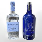 A bottle of Hayman's of London dry gin, 70cl and a further bottle of Six O'Clock London dry gin,