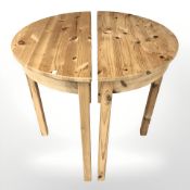 A pair of pine D-shaped tables,