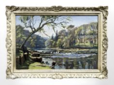 Alan R Cook : The North Tyne, Barrasford, oil on board, 49 cm x 75 cm.