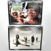 Two reproduction posters, 'A Nightmare on Elm Street Part II' and 'Serenity',