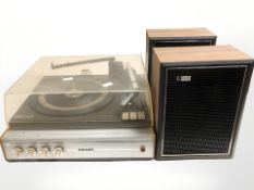 A Philips stereo turntable, with lead and a pair of Philips speakers.