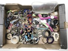 A quantity of modern costume jewellery including bangles, bead necklaces,