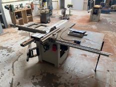 An Axminster table saw, model PS315, 230v, approximately height 85 cm, width 230 cm, depth 160 cm.