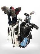 Two golf bags containing irons and drivers, Dunlop,