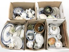 A large quantity of Scandinavian ceramics, dinner wares, planters, tea pots, lamp base, etc.