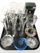 Assorted continental drinking glasses, tea light holders including Holmegaard and Iittala.