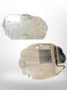 Two Art Deco frameless mirrors, largest 62 cm wide.
