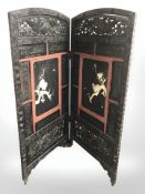 An early 20th century Japanese shibayama lacquer two fold screen,