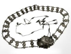 An eastern silver and niello-work belt, with dagger clasp CONDITION REPORT: 236.