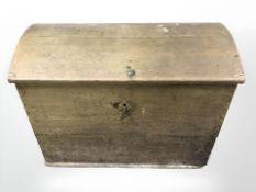 A 19th century Scandinavian pine and metal bound dome topped chest,