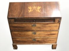 A 19th century mahogany satinwood inlaid fall front bureau, 97 cm x 55 cm x 103 cm.