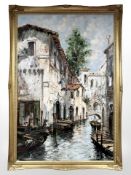 Continental School : Boats on a canal, oil on board, 59 cm x 90 cm, signed Adonis.