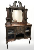 A late Victorian carved mahogany mirror back chiffonier, 123 cm x 44 cm x 201 cm.