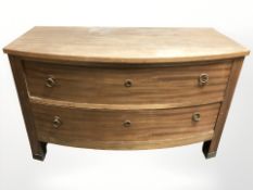 A continental mahogany bow front two drawer low chest, 107 cm x 51 cm x 65 cm.