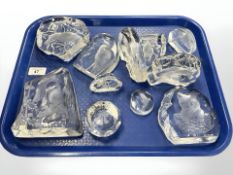 A group of eleven crystal paperweights, examples to include, Dartington, Crystal D'Arque,