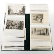 An album containing approximately 64 various antique and later postcards.
